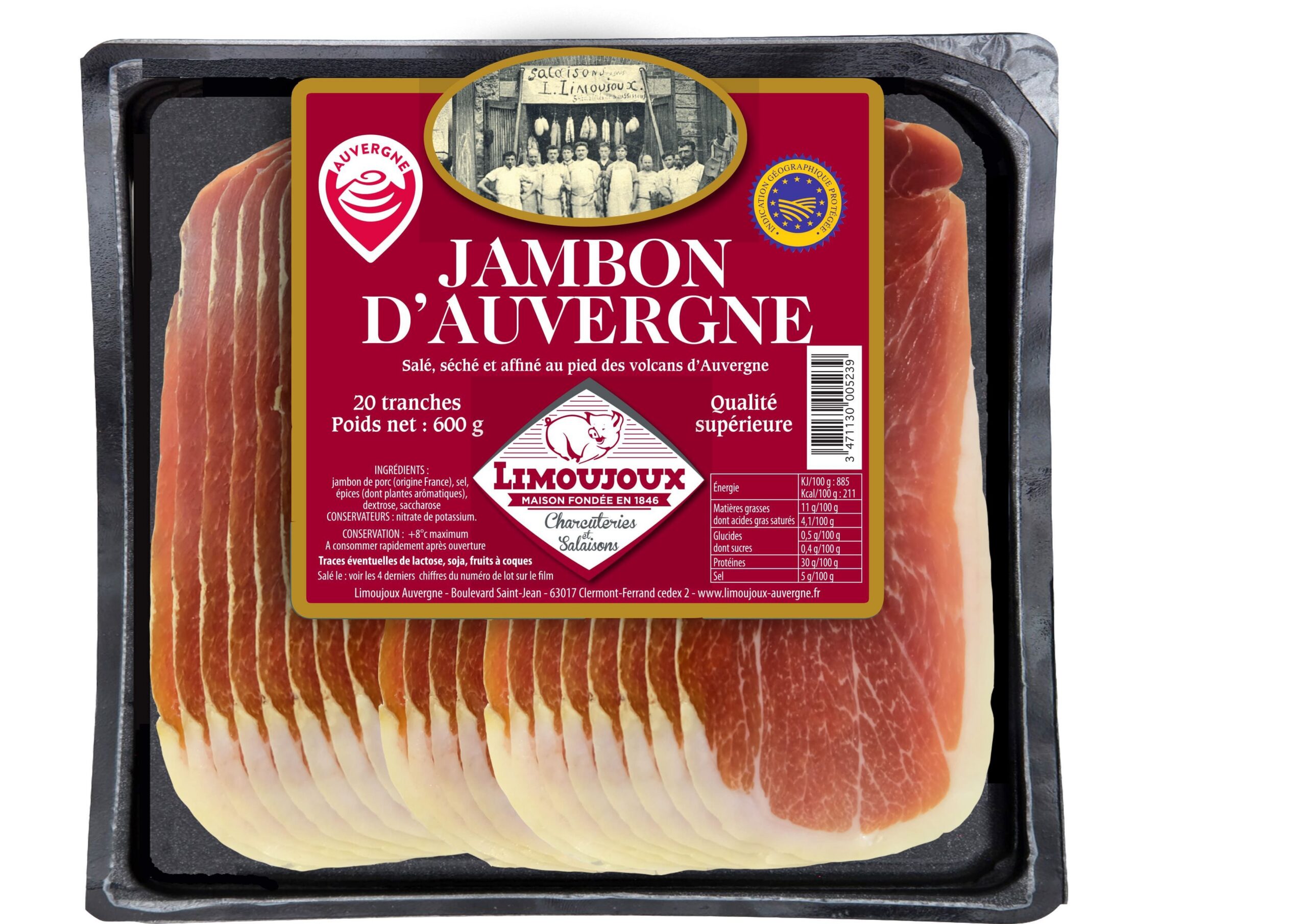 Jambon d'Auvergne IGP 20 tranches 600g